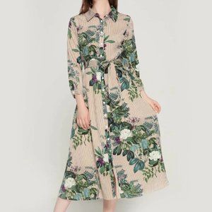 Vintage Floral Midi Dress Striped NEW